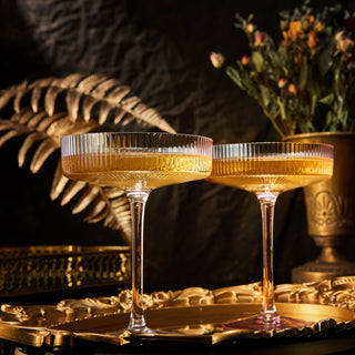 Set Of 2 Ripple Ribbed Cocktail Coupe Colored Glasses By Prosecco Mimosa Sparkling W
