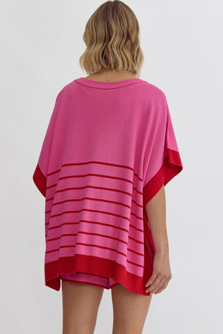 Pink and Red Oversized Top - Boutique Bella BellaTops