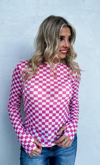 Pink and White Checkered Mesh Top - Boutique Bella BellaMesh Top