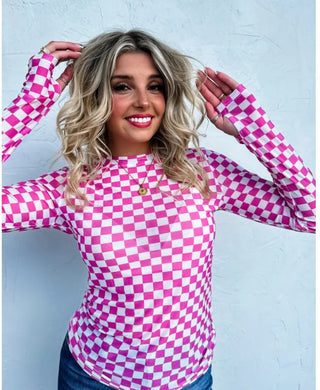 Pink and White Checkered Mesh Top - Boutique Bella BellaMesh Top