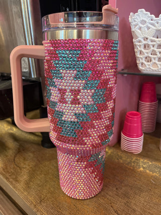 Pink Aztec Rhinestone 40oz Tumbler - Boutique Bella BellaTumbler