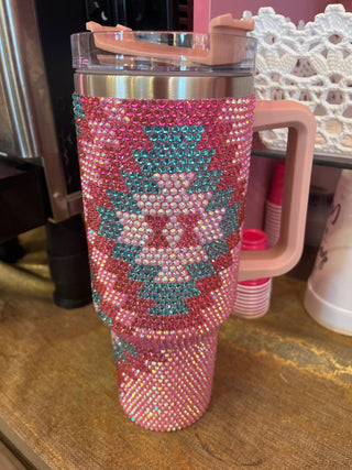 Pink Aztec Rhinestone 40oz Tumbler - Boutique Bella BellaTumbler