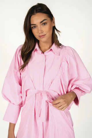 Pink Balloon Sleeve Shirt Dress - Boutique Bella BellaDress