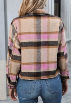 Pink & Brown Plaid Cropped Shacket - Boutique Bella BellaOuterwear