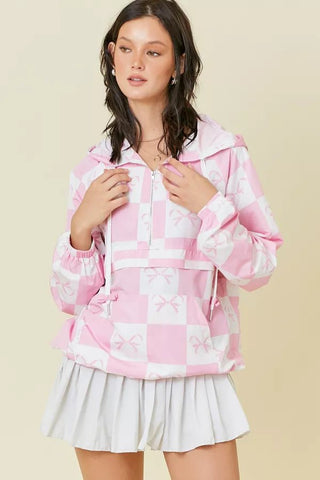 Pink Checkered Bow Windbreaker - Boutique Bella Bellawindbreaker