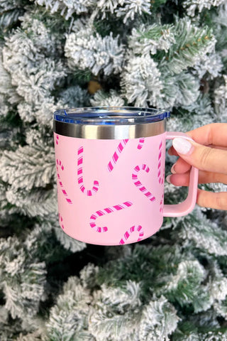 Pink Christmas Candy Cane Travel Mug - Boutique Bella BellaTravel Mug