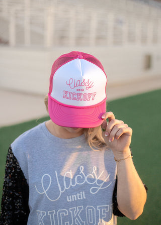 Pink Classy Until Kickoff Trucker Hat - Boutique Bella Bellatrucker hat