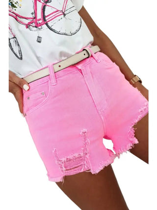 Pink Distressed Denim Shorts - Boutique Bella Belladenim shorts