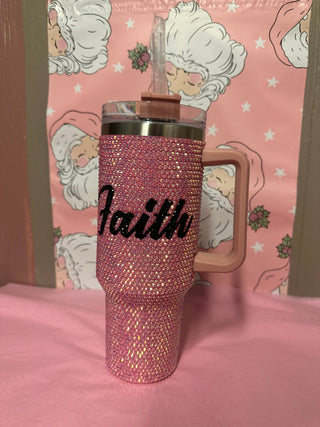 Pink FAITH Bling 40oz Tumbler - Boutique Bella Bella