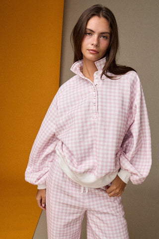 Pink Gingham Snap Button Sweatshirt - Boutique Bella Bellapullover sweater