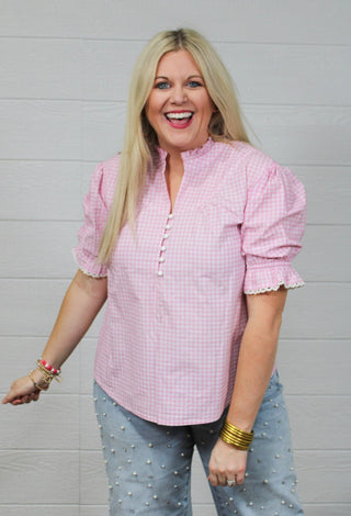 Pink Gingham Top - Boutique Bella BellaBLOUSE