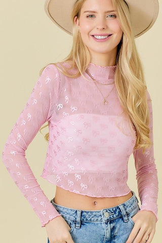 Pink Mesh Bow Top - Boutique Bella BellaMesh Top