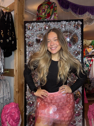 Pink Oversized Disc Sequin High Waisted Mini Skirt - Boutique Bella BellaSkirt