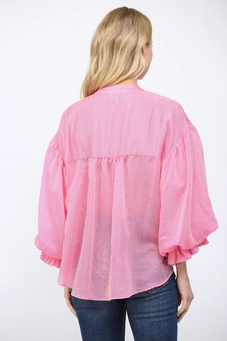 Pink Pinstripe Voluminous Bubble Sleeve Blouse - Boutique Bella BellaBlouse