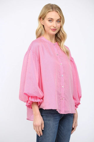 Pink Pinstripe Voluminous Bubble Sleeve Blouse - Boutique Bella BellaBlouse