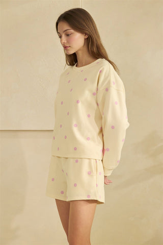 Pink Polka Dot Printed Lounge Crewneck Sweatshirt - Boutique Bella BellaSweatshirt