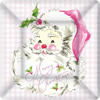Pink Santa Square Dessert Plate - Boutique Bella Belladisposable plate