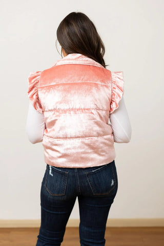 Pink Shimmer Ruffle Sleeve Puffer Vest - Boutique Bella BellaPuffer Vest