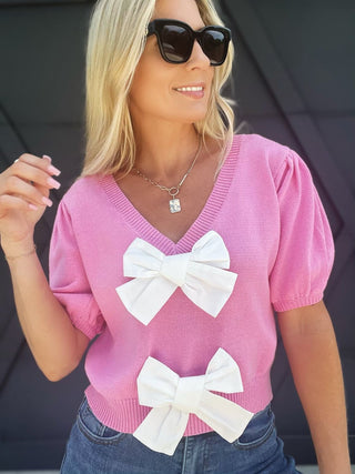 Pink Short Sleeve W/ Bows - Boutique Bella BellaTop