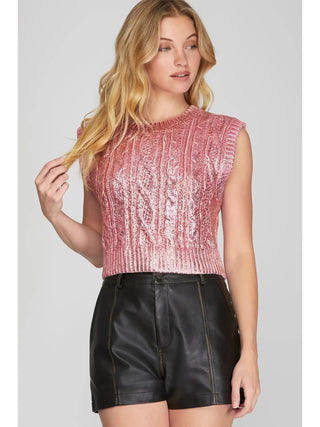 Pink Sleeveless Metallic Crop Sweater Top - Boutique Bella Bellacrop top