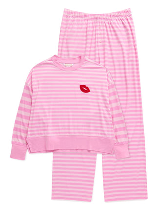 Pink Stripe Pajama Set with Lips - Boutique Bella Bellapajama set