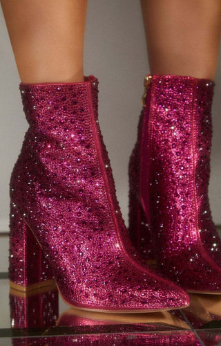 Pink Tall Bling Booties - Boutique Bella BellaShoe