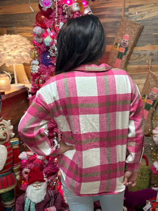 Pink & White Plaid Flannel Jacket - Boutique Bella BellaJacket