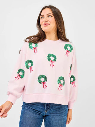Pink Wreaths Sequin Sweatshirt - Boutique Bella Bellasweatshirt