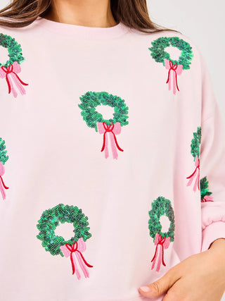 Pink Wreaths Sequin Sweatshirt - Boutique Bella Bellasweatshirt