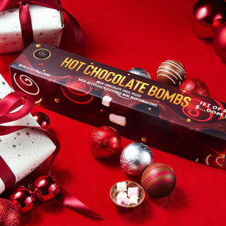Hot Chocolate Bombs Set Of 6 2 Flavors White Red Swirl Design Caramel Fudge Brownie Candy Chocolates