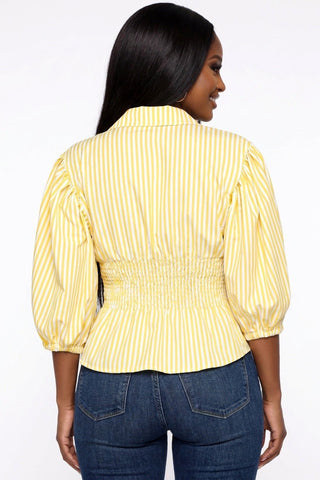 Pinstripe Puff Sleeve Top - Yellow - Boutique Bella BellaTops