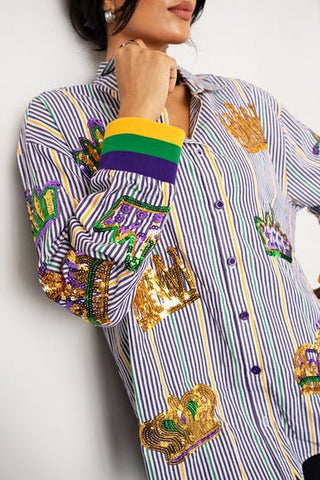 Pinstripe Sequin Shirt - Boutique Bella BellaTops