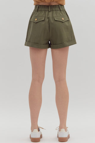 Pintucked in Olive Shorts - Boutique Bella Bellashorts