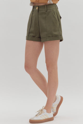 Pintucked in Olive Shorts - Boutique Bella Bellashorts