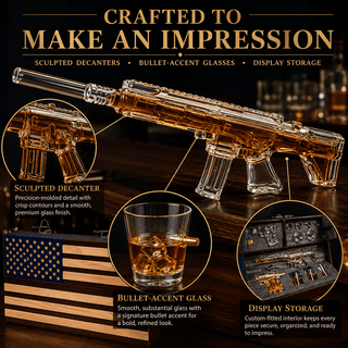 Pistol Ar15 Whiskey Decanter Set Of 2 On Hidden Storage American Flag Wall Rack By W - Boutique Bella Bella