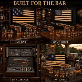 Pistol Ar15 Whiskey Decanter Set Of 2 On Hidden Storage American Flag Wall Rack By W - Boutique Bella Bella