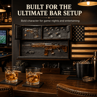 Pistol Ar15 Whiskey Decanter Set Of 2 On Hidden Storage American Flag Wall Rack By W - Boutique Bella Bella
