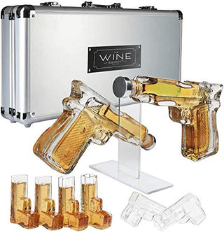 Pistol Whiskey Gun Decanter Pistol Shot Glasses Set Comes With A Large Carrying Case Drinking Party - Boutique Bella BellaGlassware