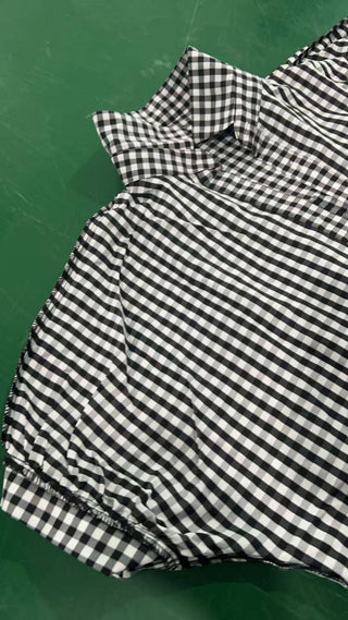 Plaid Print Button Up Oversize Blouse Shirt Black - Boutique Bella BellaTops
