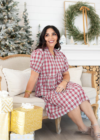 Plaid Puff Sleeve Dress - Boutique Bella BellaDress