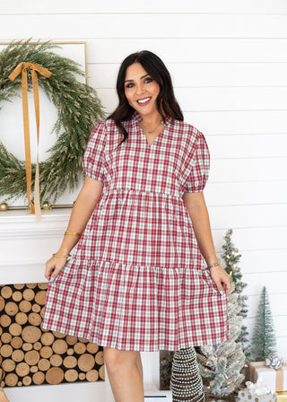 Plaid Puff Sleeve Dress - Boutique Bella BellaDress