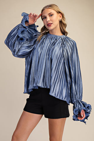 Whimsey Ruffled Pleated Blouse-Slate