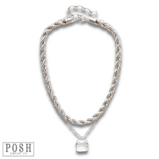 Silver tone double chain necklace, last call
