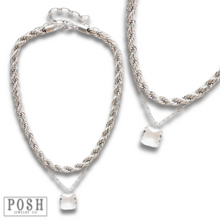 Silver tone double chain necklace, last call