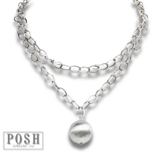Double strand necklace with ball pendant - LC