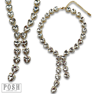 Rhinestone heart lariat necklace - LC