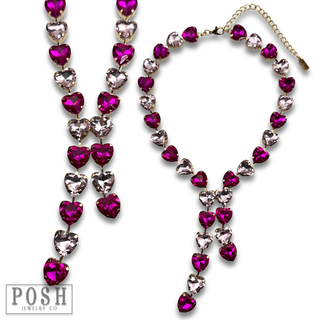 Rhinestone heart lariat necklace - LC