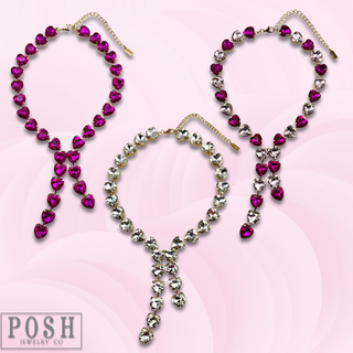 Rhinestone heart lariat necklace - LC
