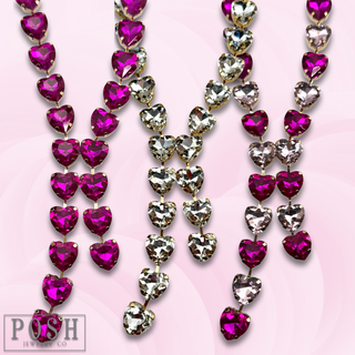 Rhinestone heart lariat necklace - LC