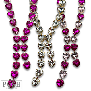 Rhinestone heart lariat necklace - LC